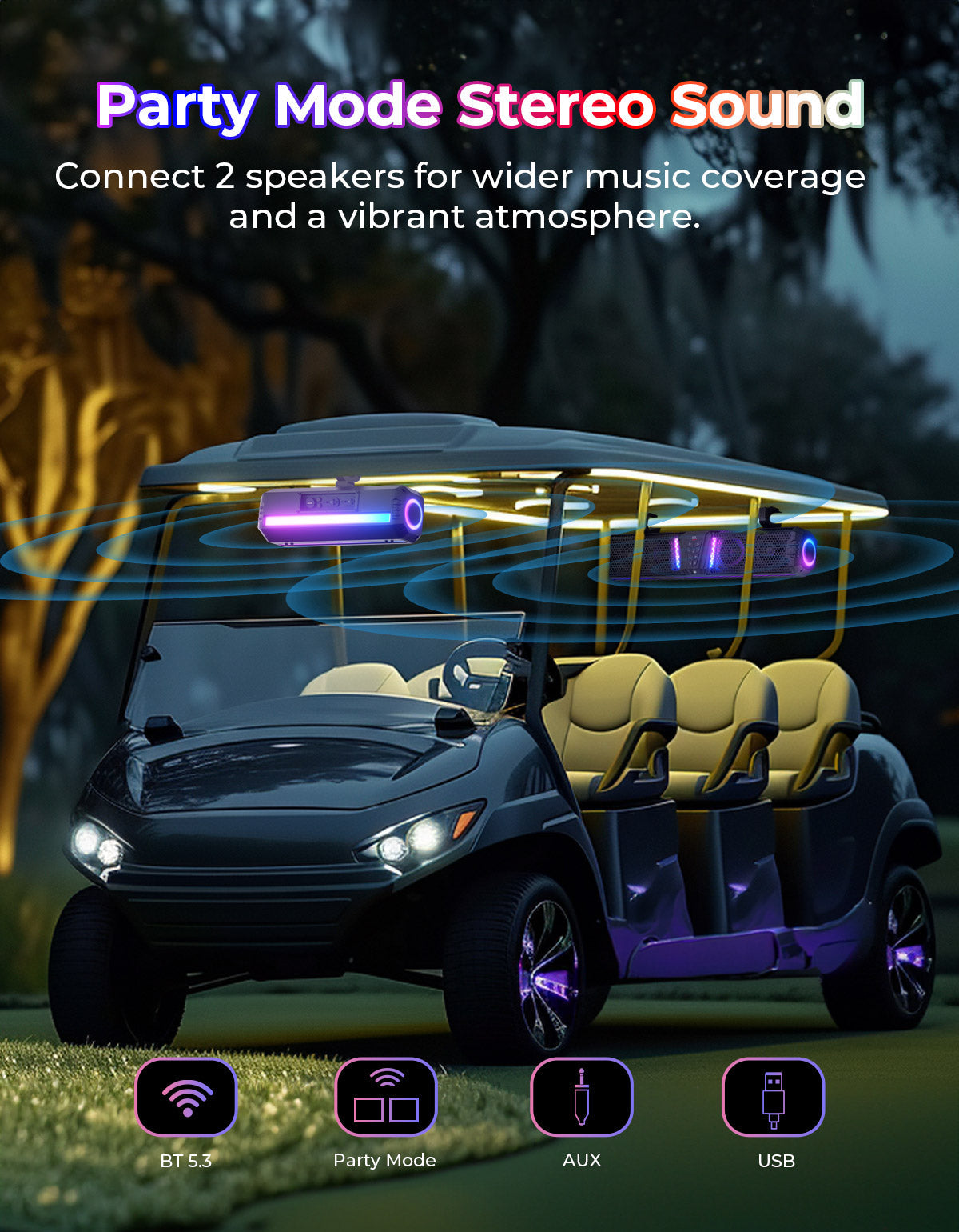 Photo of KEMIMOTO Midnight 60 26" 4-Speaker UTV Bluetooth Sound Bar w/RGB Lighting by Kemimoto - Premium for UTVs / Side by Sides