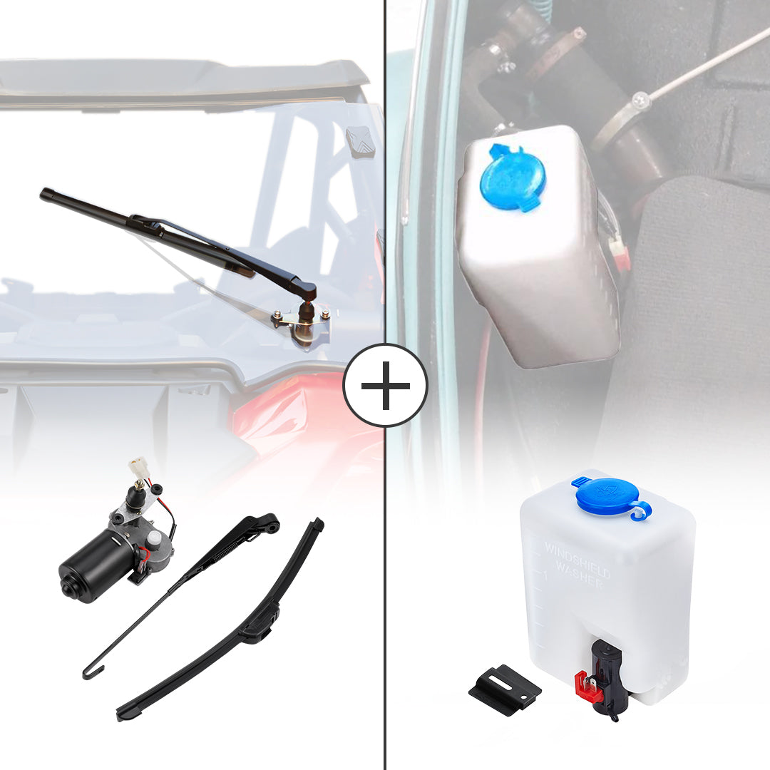 Photo of 12V Electric Windshield Wiper Washer Kit for Polaris RZR, Ranger, Can-Am by Kemimoto - Premium for UTVs / Side by Sides