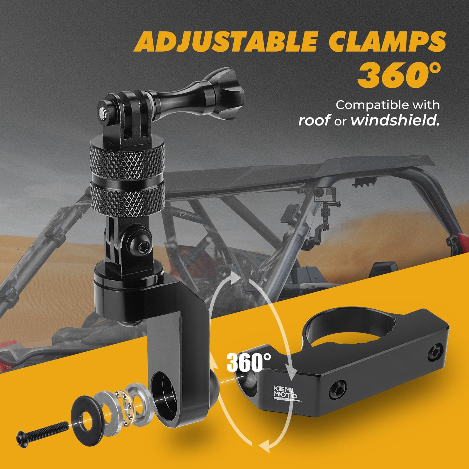 Photo of Universal GoPro Roll Bar Mount by Kemimoto - Premium for UTVs / Side by Sides
