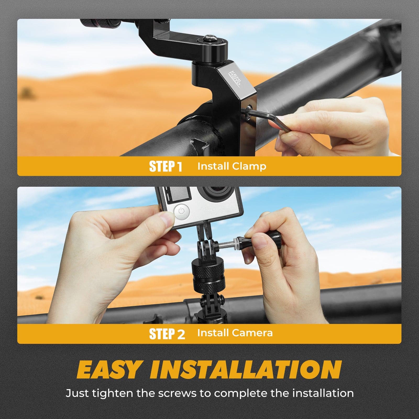 Photo of Universal GoPro Roll Bar Mount by Kemimoto - Premium for UTVs / Side by Sides