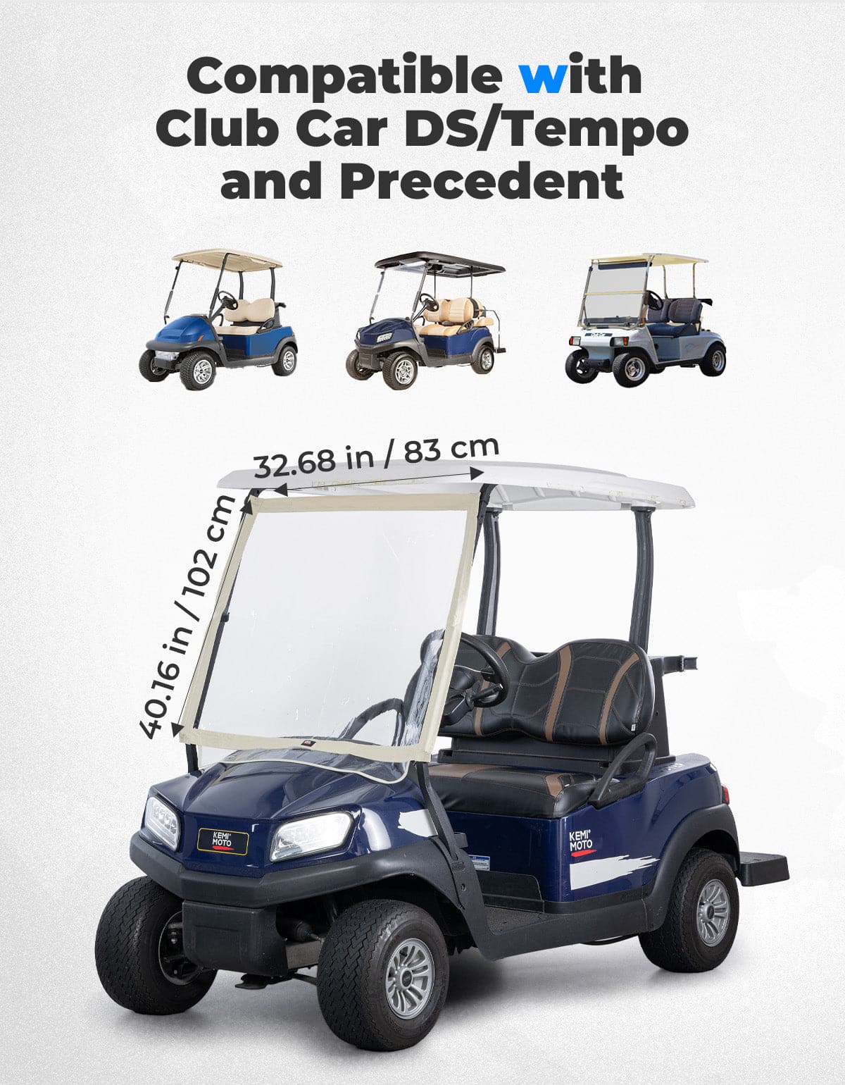 Photo of Kemimoto Foldable Golf Cart Windshield for Club Car DS, Tempo, Precedent by Kemimoto - Premium for UTVs / Side by Sides