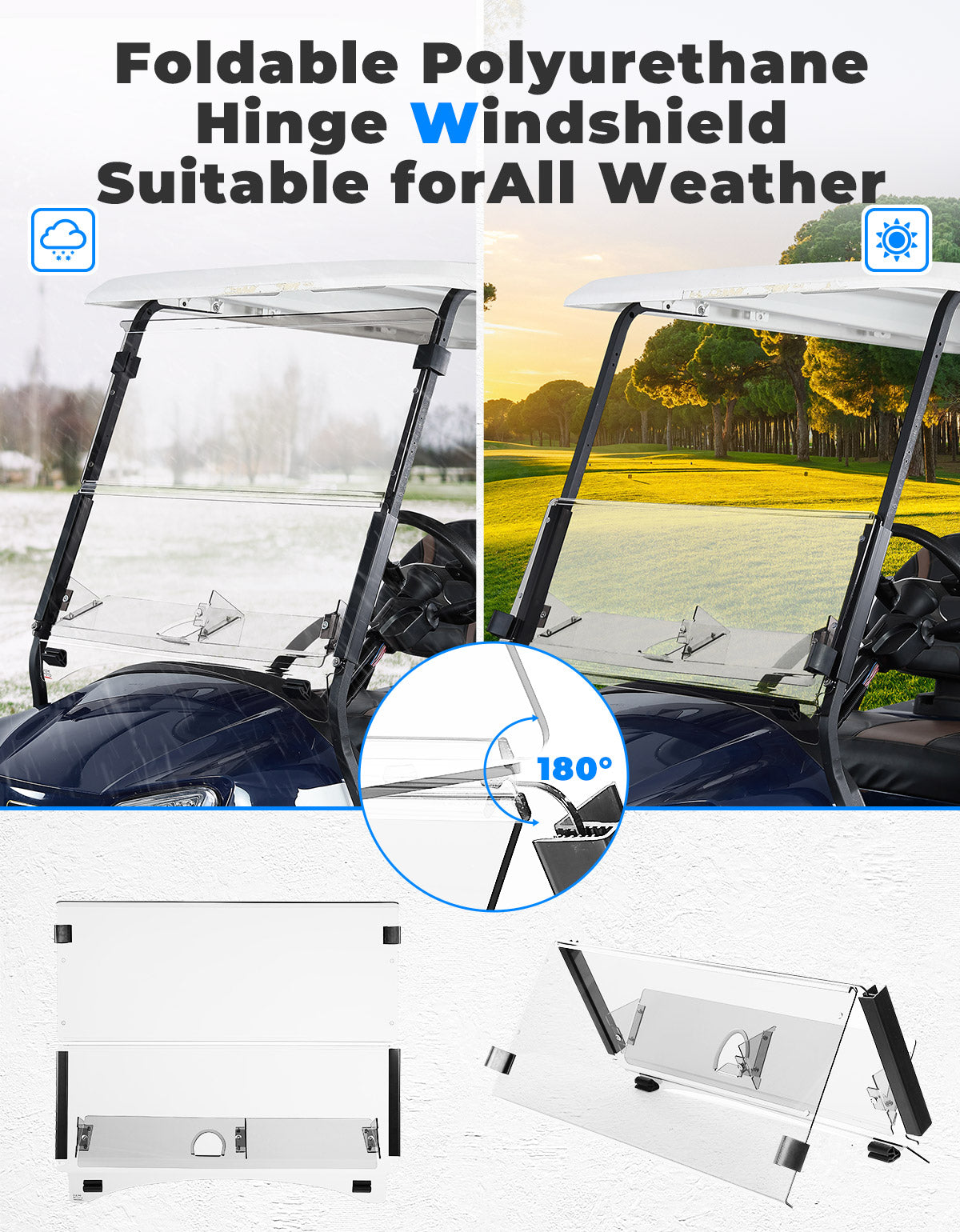 Photo of Kemimoto Foldable Golf Cart Windshield with Storage Basket for Club Car Precedent (2004+) by Kemimoto - Premium for UTVs / Side by Sides