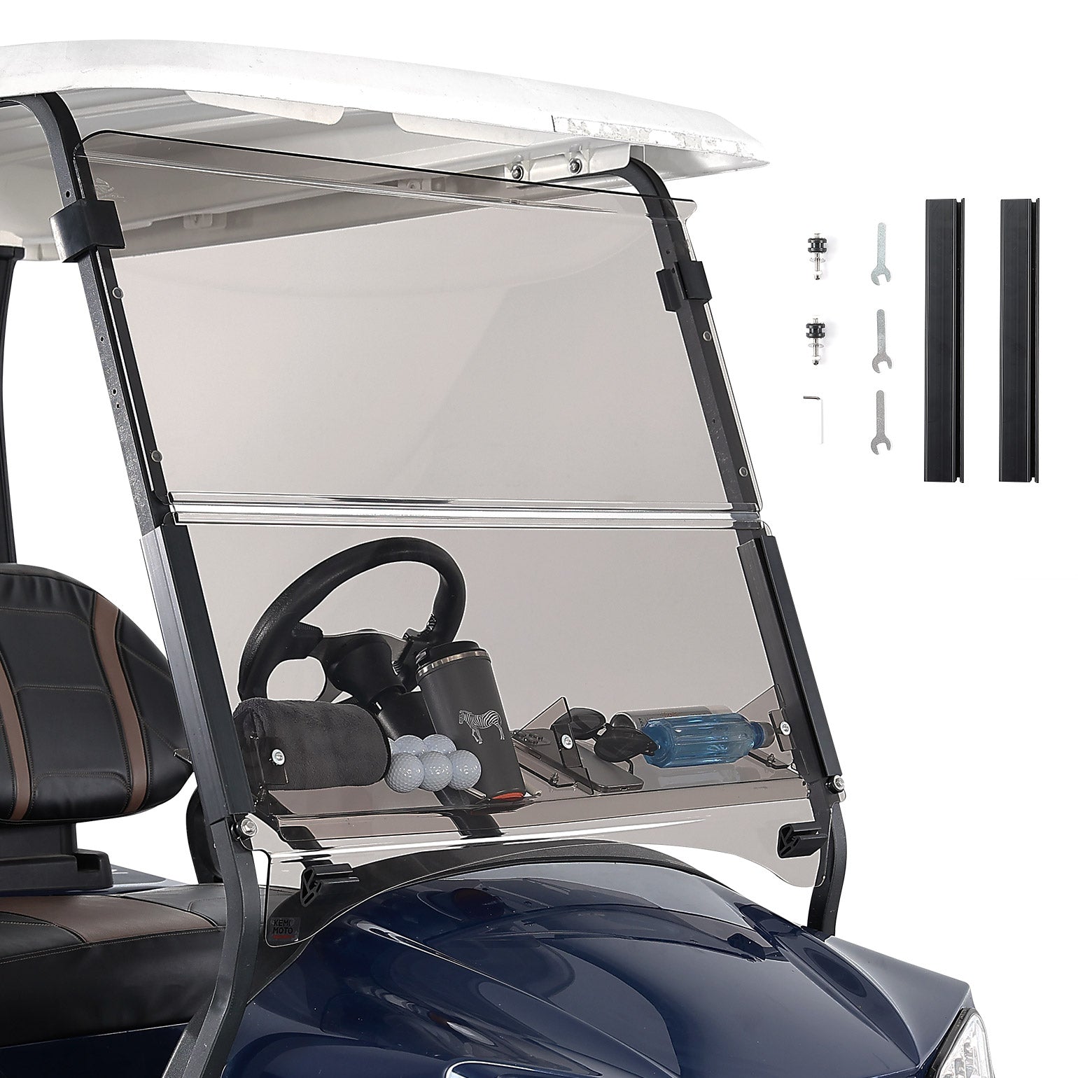 Photo of Tinted Foldable Windshield W/ Storage Basket for Club Car Precedent by Kemimoto - Premium for UTVs / Side by Sides
