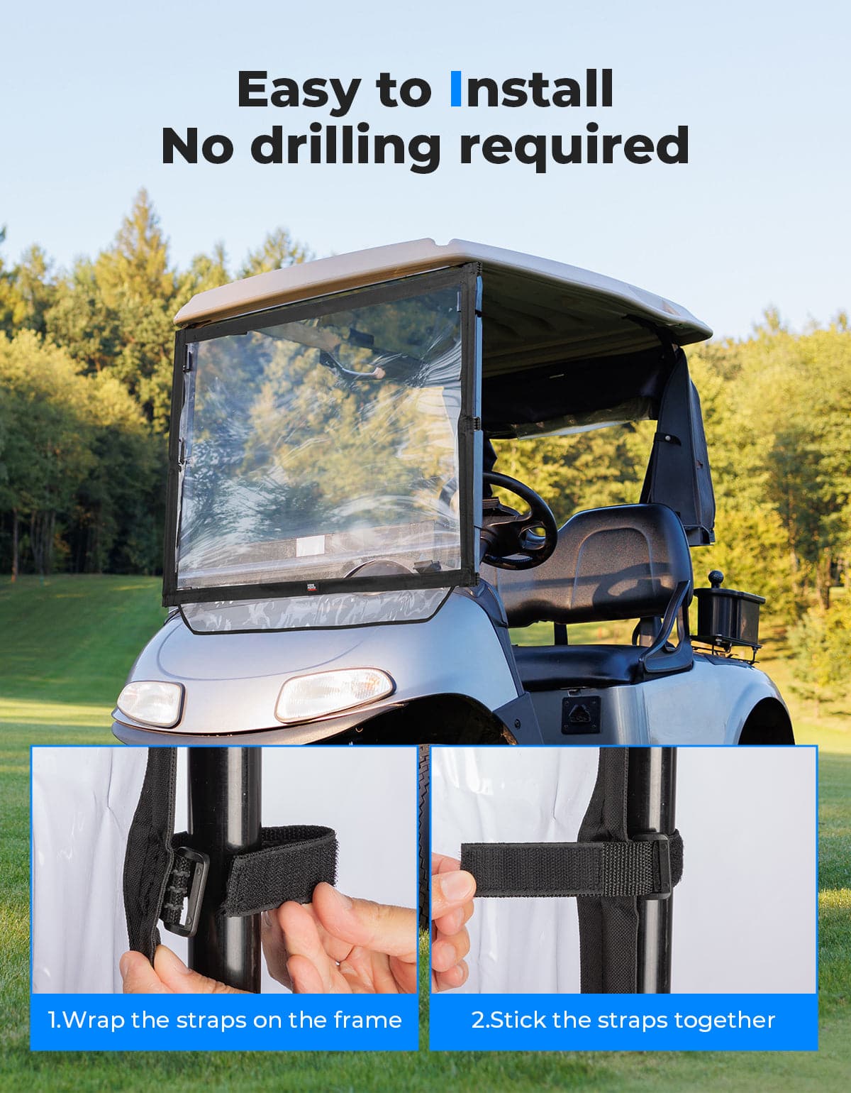 Photo of Kemimoto Foldable Golf Cart Windshield for EZGO RXV by Kemimoto - Premium for UTVs / Side by Sides