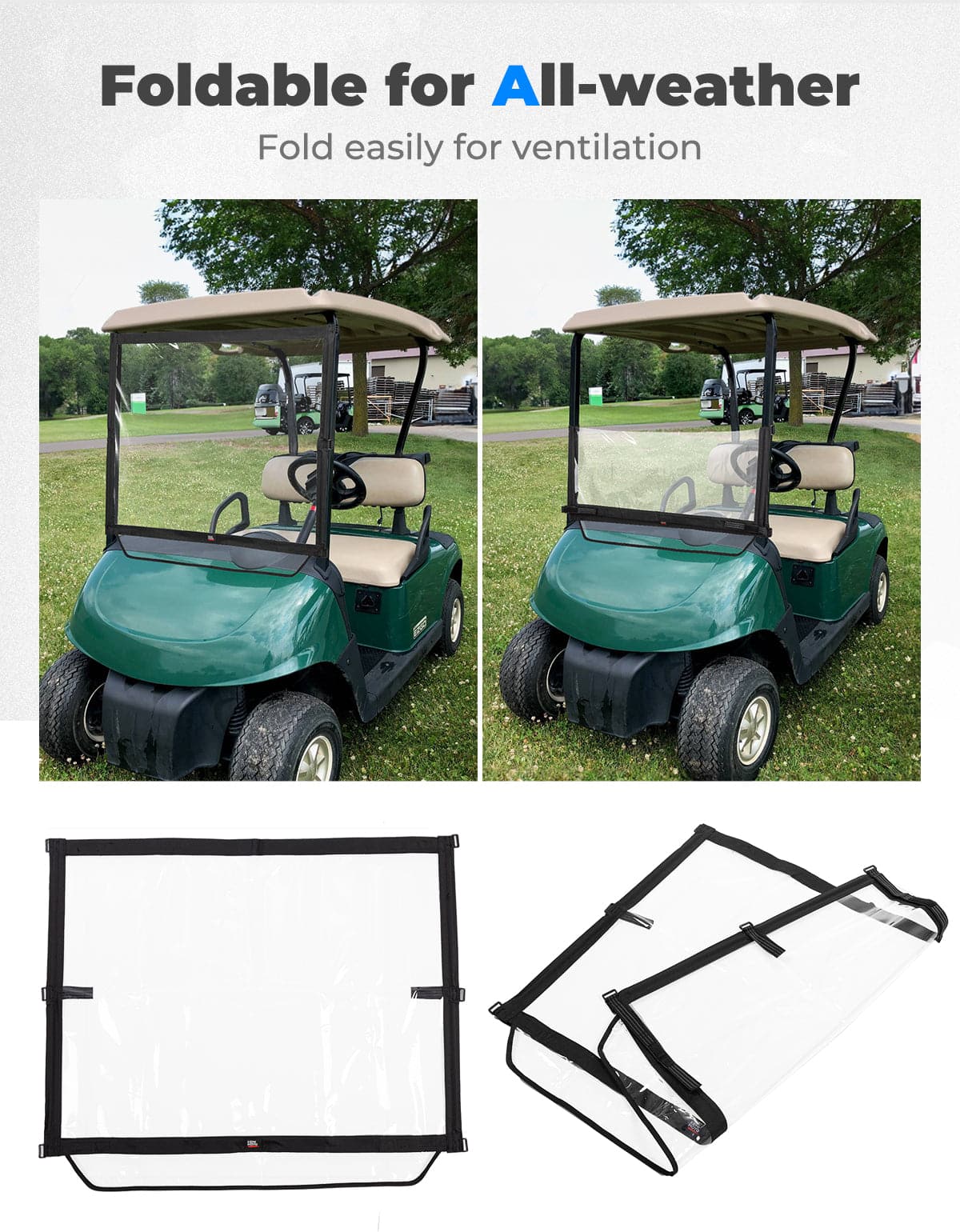 Photo of Kemimoto Foldable Golf Cart Windshield for EZGO RXV by Kemimoto - Premium for UTVs / Side by Sides