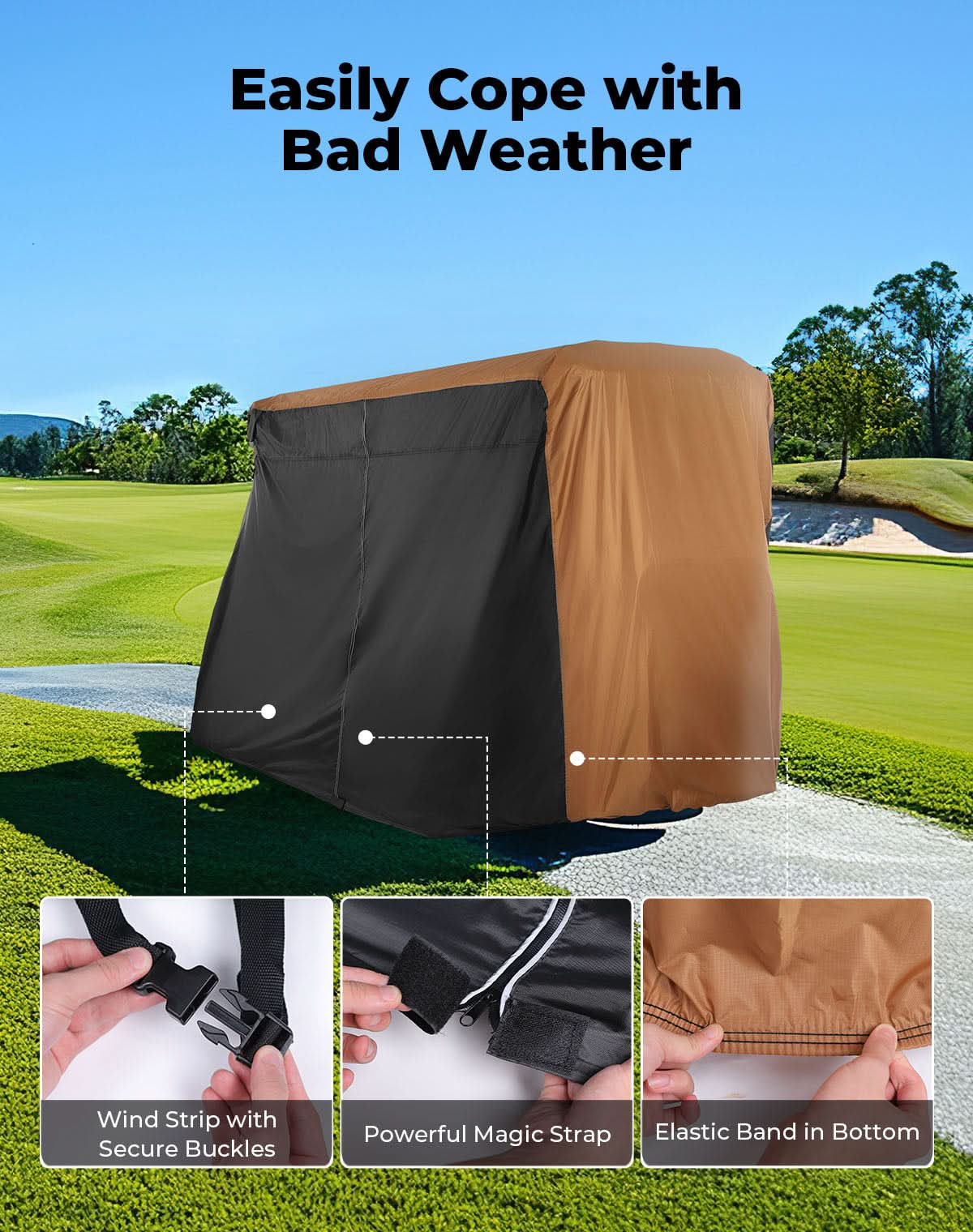 Photo of Universal Golf Cart Cover for 2-4 Seats with Storage Bag by Kemimoto - Premium for UTVs / Side by Sides