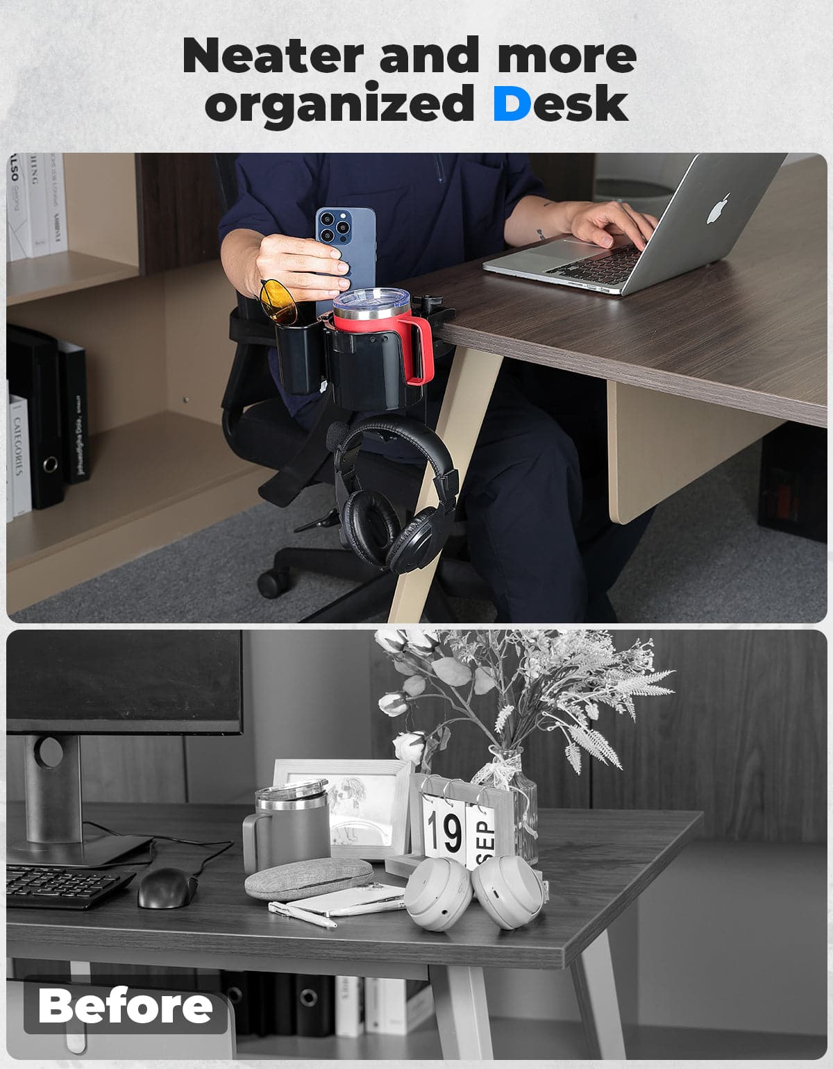 Photo of 2-in-1 Desk Cup Holder with Headphone Hanger by Kemimoto - Premium for UTVs / Side by Sides