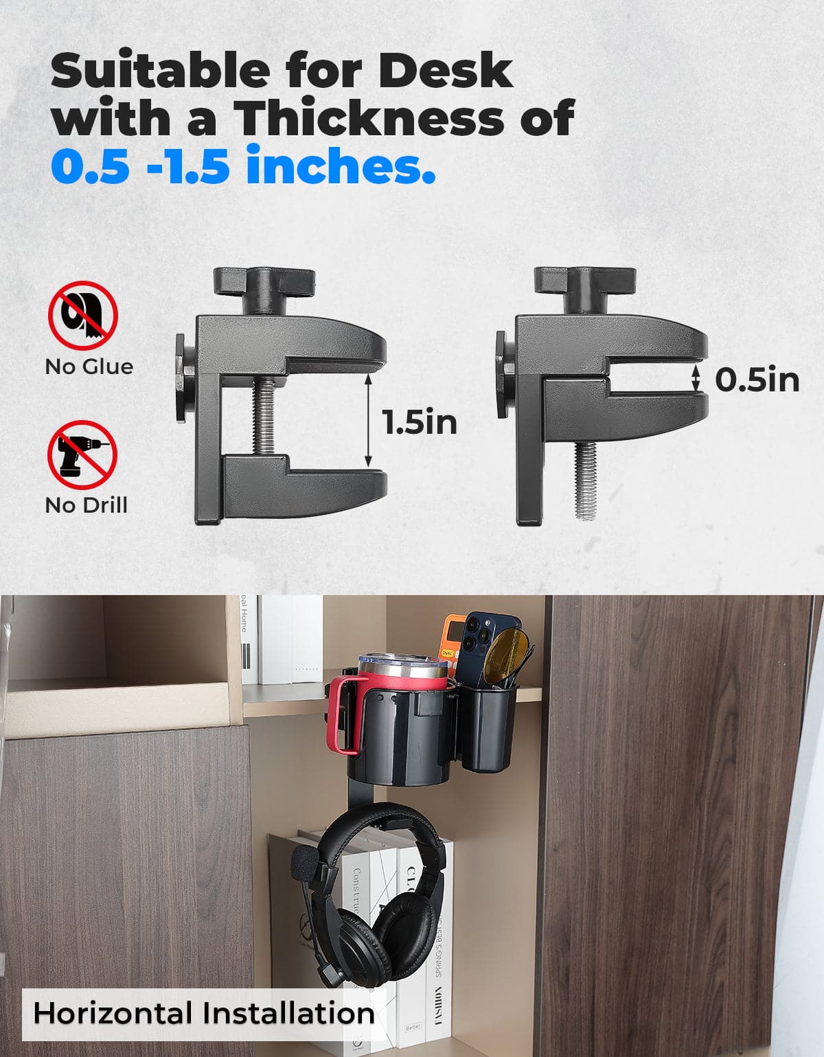 Photo of 2-in-1 Desk Cup Holder with Headphone Hanger by Kemimoto - Premium for UTVs / Side by Sides