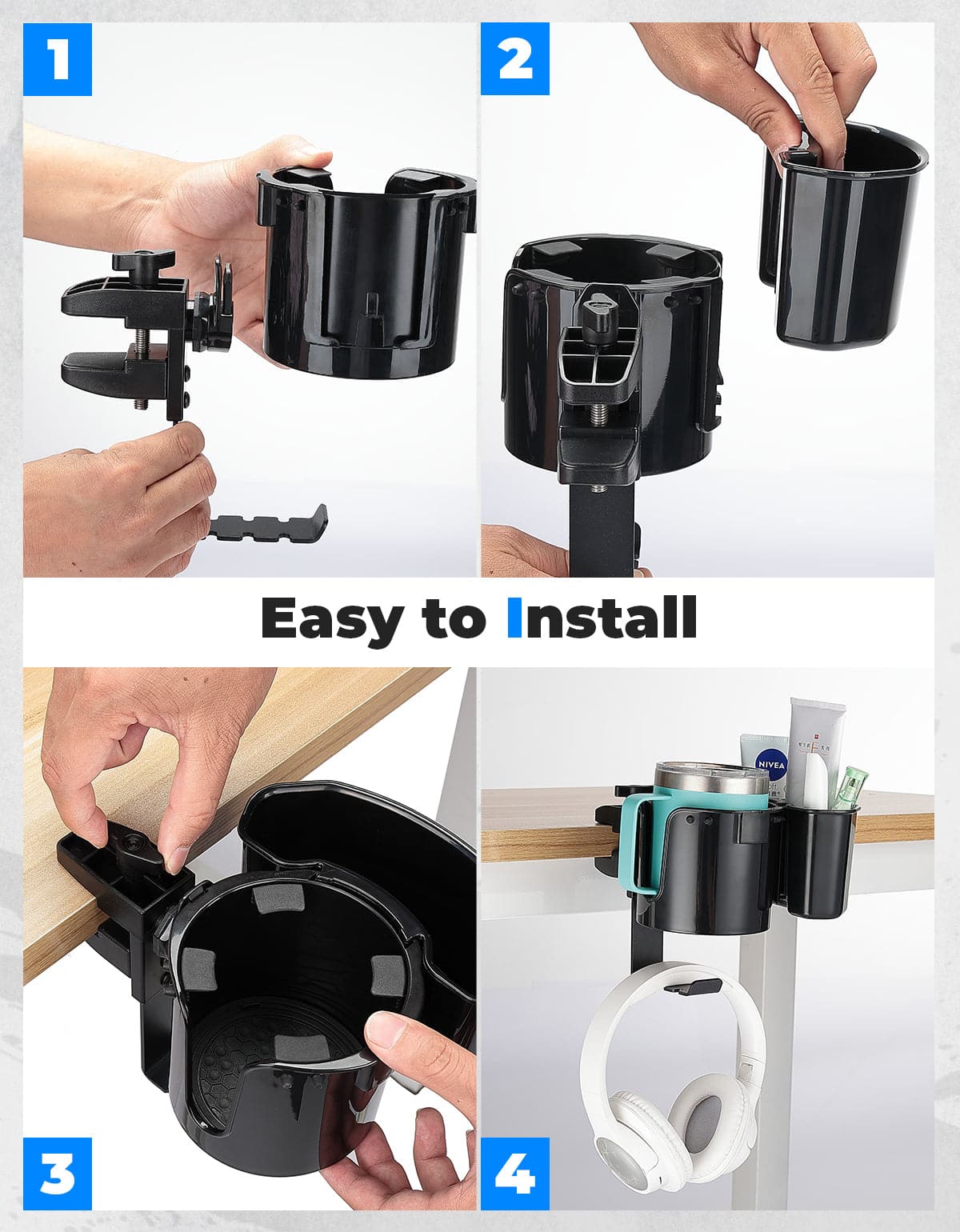 Photo of 2-in-1 Desk Cup Holder with Headphone Hanger by Kemimoto - Premium for UTVs / Side by Sides