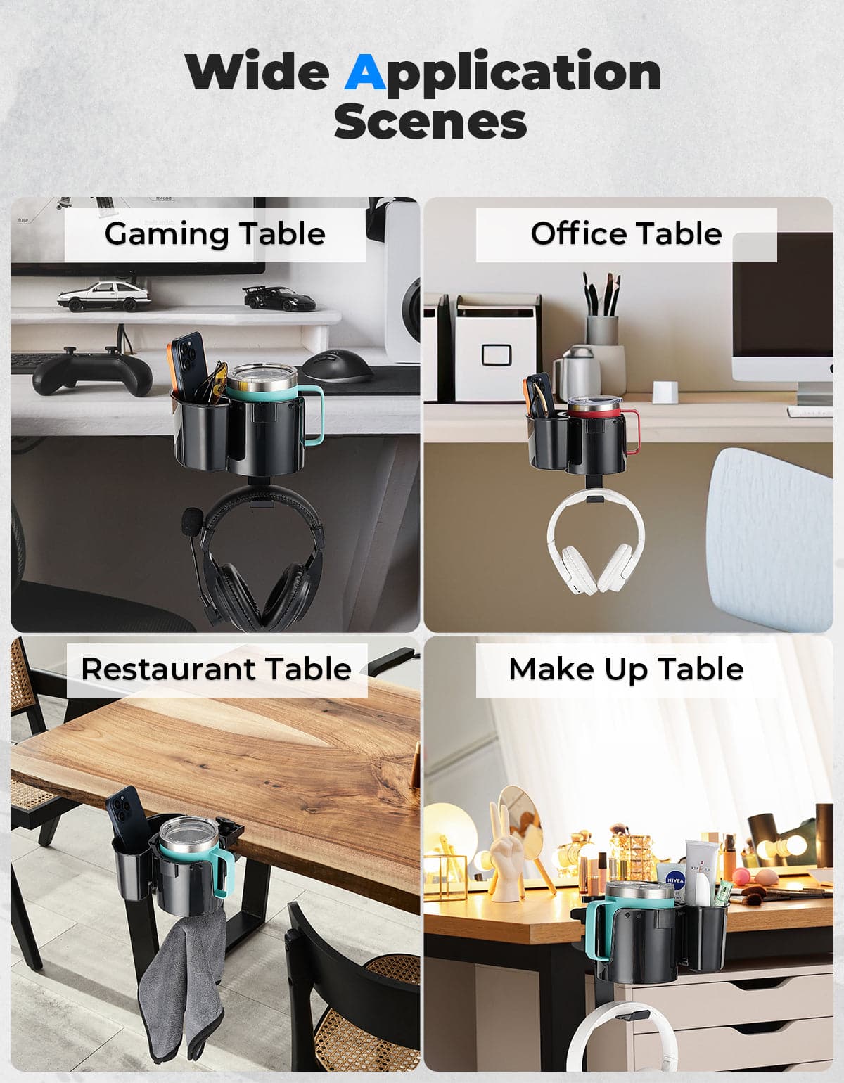 Photo of 2-in-1 Desk Cup Holder with Headphone Hanger by Kemimoto - Premium for UTVs / Side by Sides