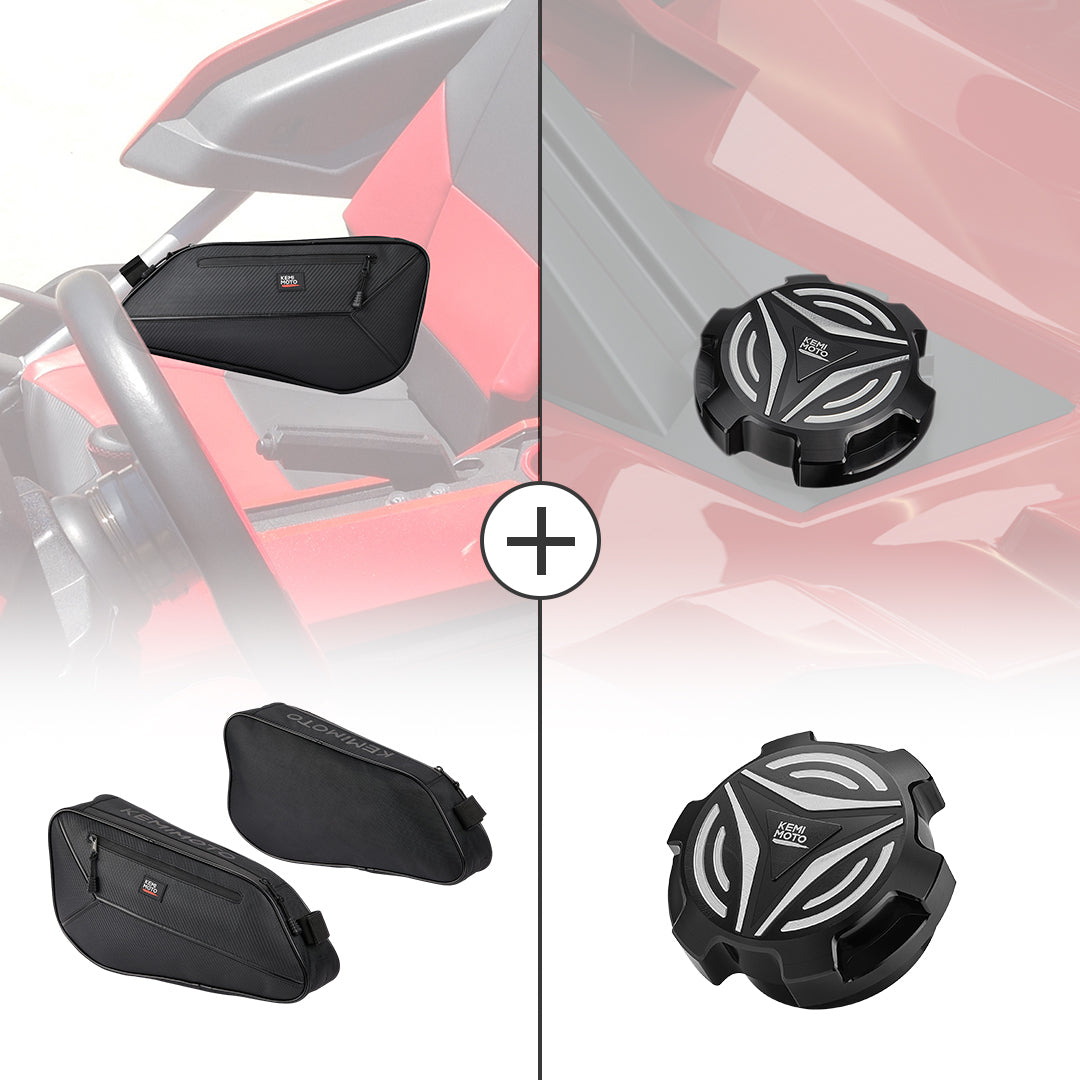 Photo of Side Storage Bags & Aluminum Gas Cap for Polaris Slingshot by Kemimoto - Premium for UTVs / Side by Sides