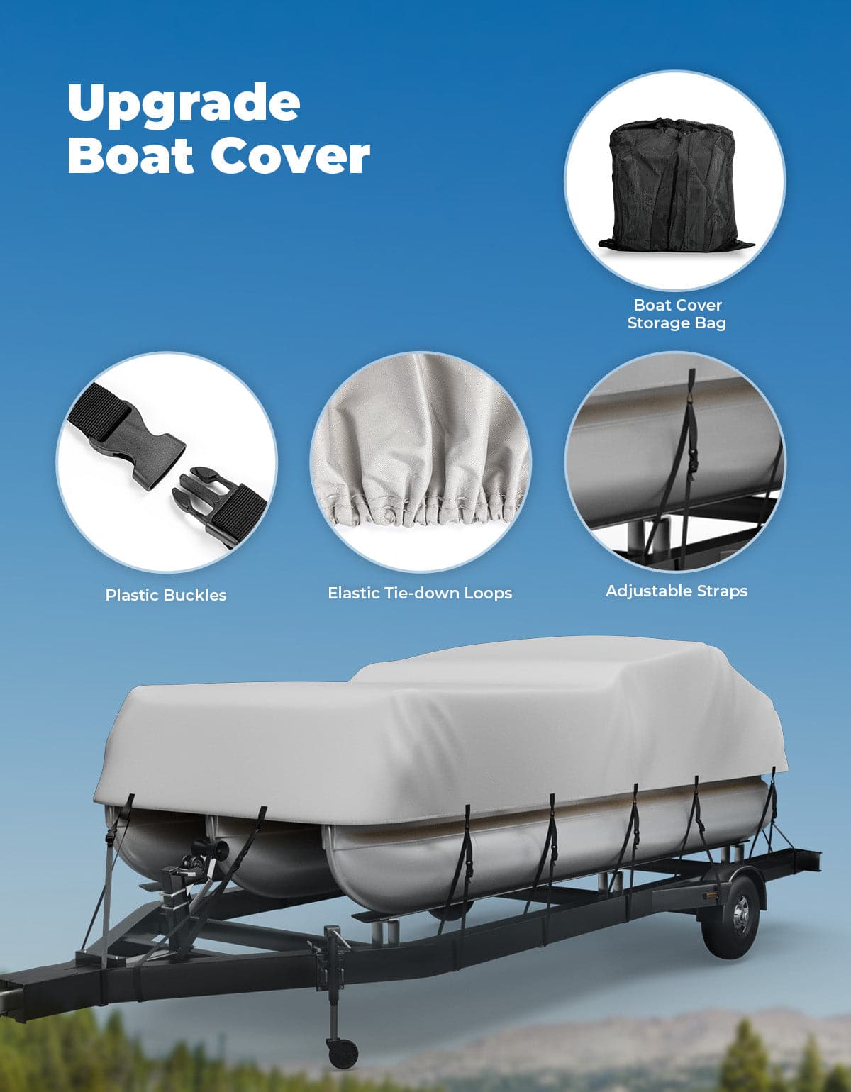 Photo of Pontoon Boat Cover 21-24ft, Heavy Duty 600D UV Resistant by Kemimoto - Premium for UTVs / Side by Sides
