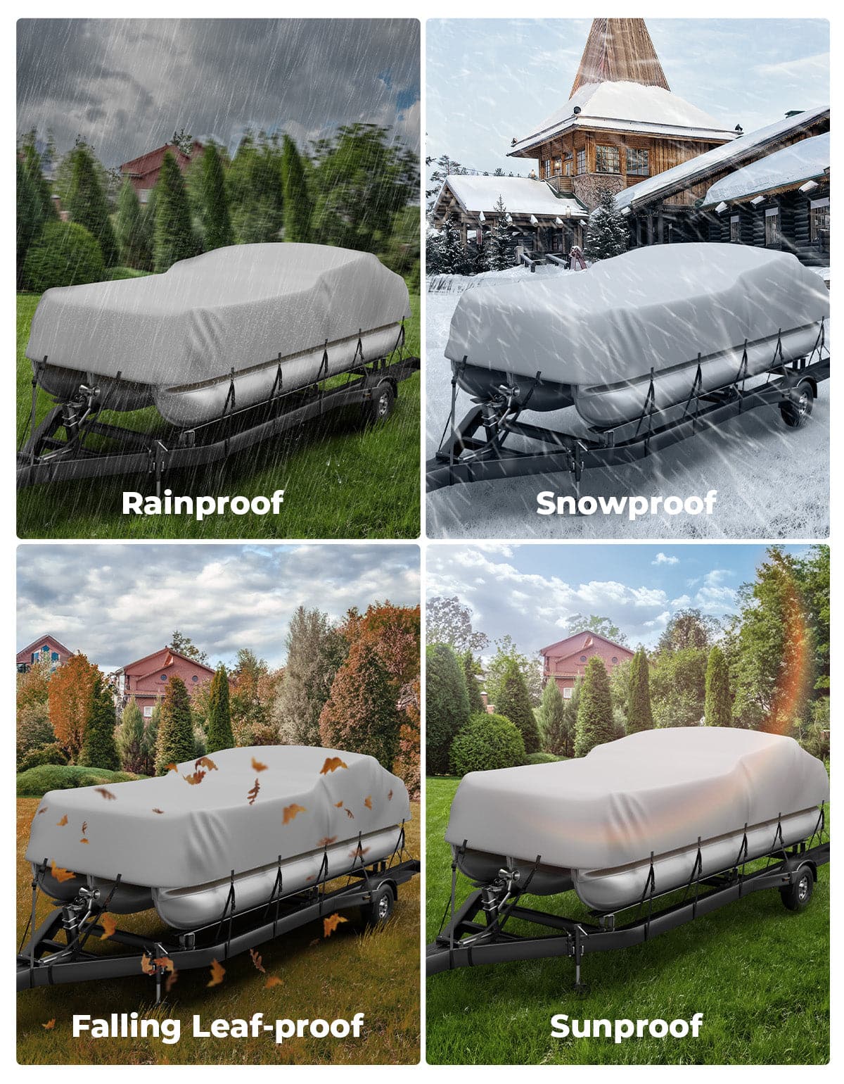 Photo of Pontoon Boat Cover 21-24ft, Heavy Duty 600D UV Resistant by Kemimoto - Premium for UTVs / Side by Sides