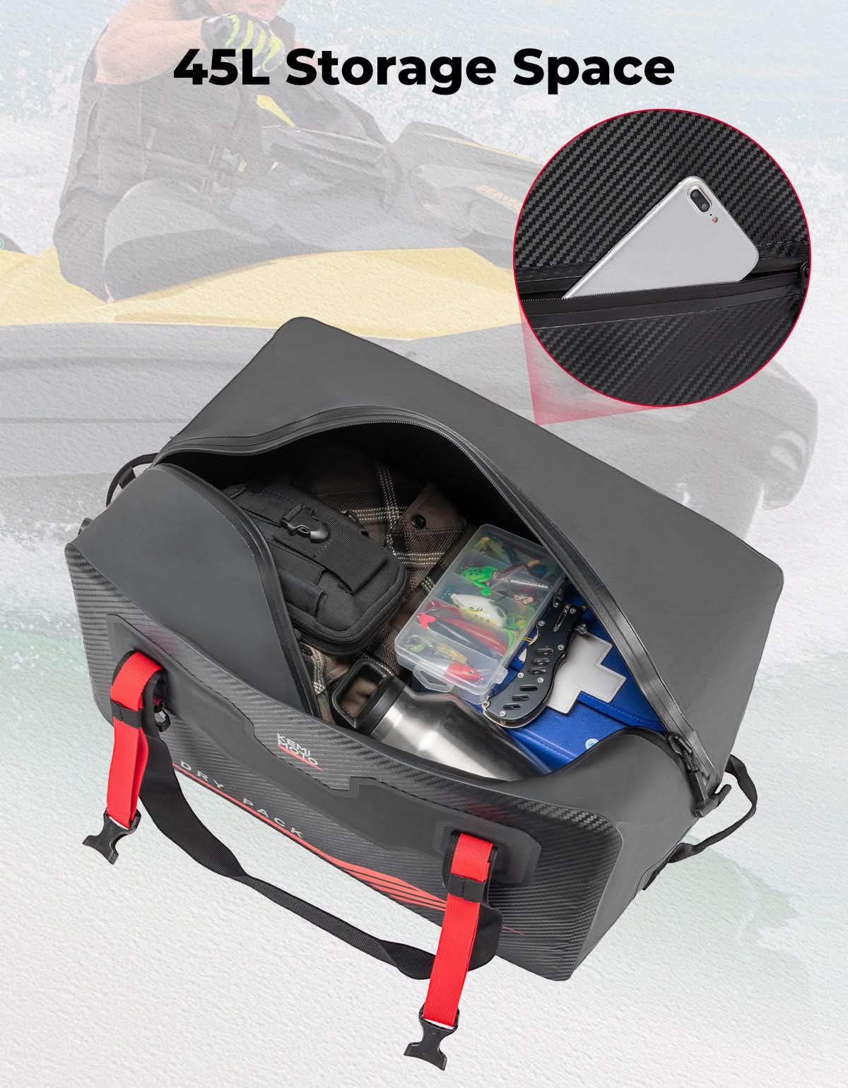 Photo of Waterproof Duffle Bag 45L Heavy Duty Marine Dry Bags for Sea-Doo LinQ by Kemimoto - Premium for UTVs / Side by Sides