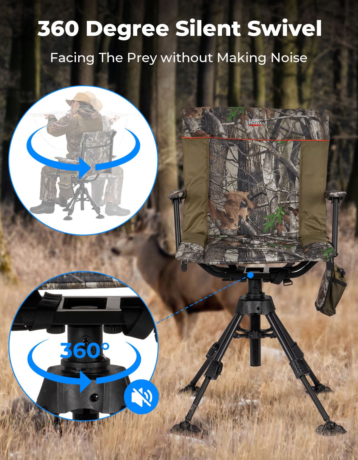 Photo of Heated Hunting Blind Chair 360 Degree Silent Swivel with 20000mAh Battery by Kemimoto - Premium for UTVs / Side by Sides
