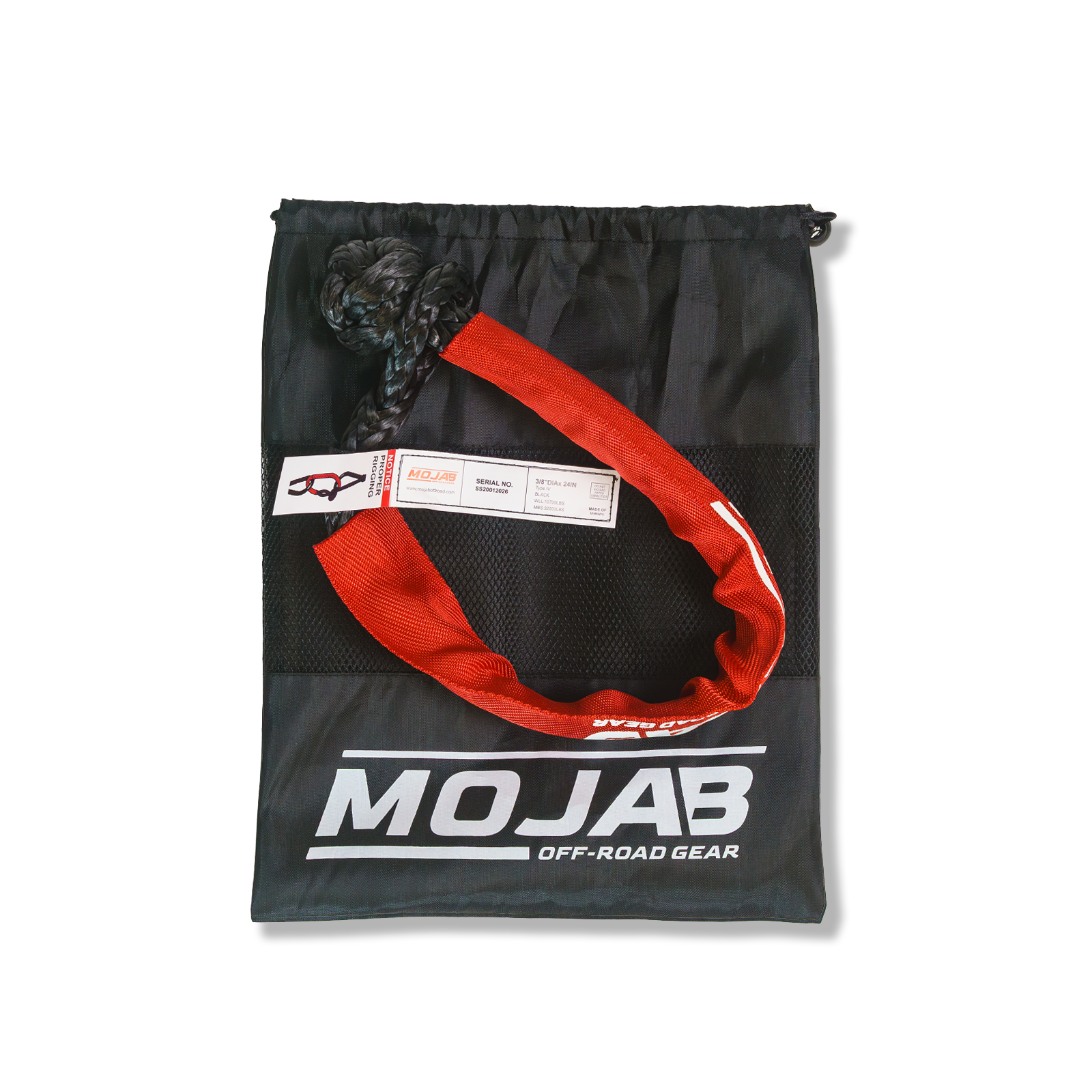 Photo of Soft Shackle 3/8'' x 24” with sleeve and bag (Single Shackle) (Lifetime Warranty) by MOJAB OFFROAD - Premium for UTVs / Side by Sides