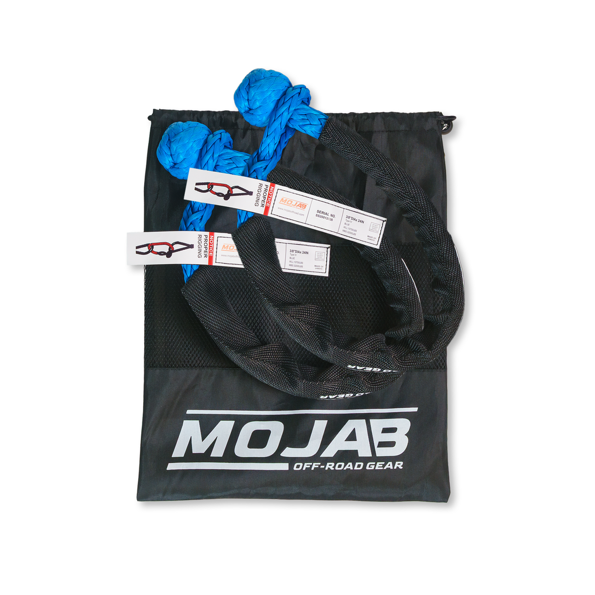 Photo of Soft Shackle 3/8'' x 24” with sleeve and bag (Set of 2 Shackles) (Lifetime Warranty) by MOJAB OFFROAD - Premium Soft Shackle for UTVs / Side by Sides