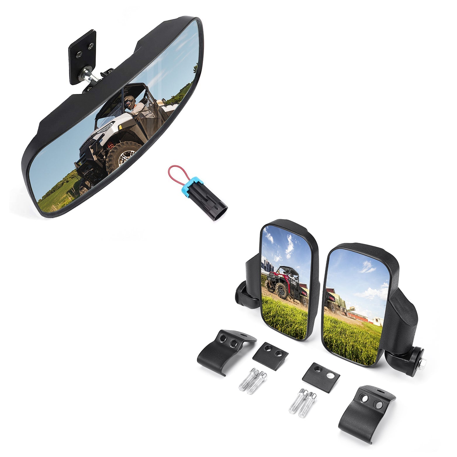 Photo of Rear View Mirror & Side Mirrors for Polaris Ranger 2015-2024 by Kemimoto - Premium for UTVs / Side by Sides
