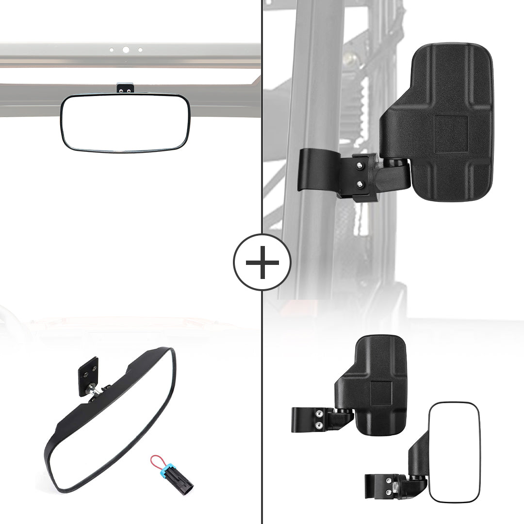 Photo of Rear View Mirror & Side Mirrors for Polaris Ranger 2015-2024 by Kemimoto - Premium for UTVs / Side by Sides