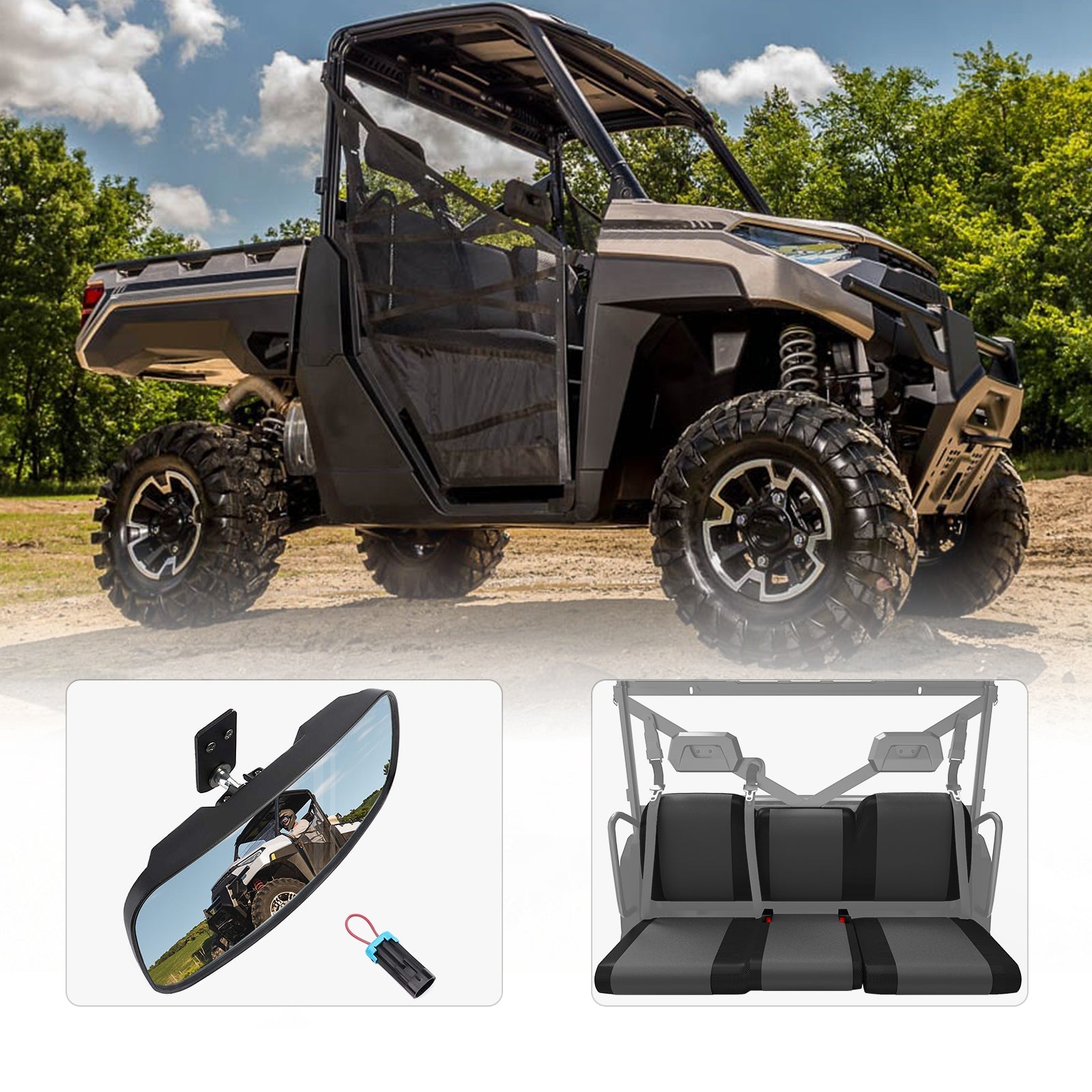 Photo of Rear View Mirror & Waterproof Seat Cover for Polaris Ranger 1000/ XP 1000 by Kemimoto - Premium for UTVs / Side by Sides