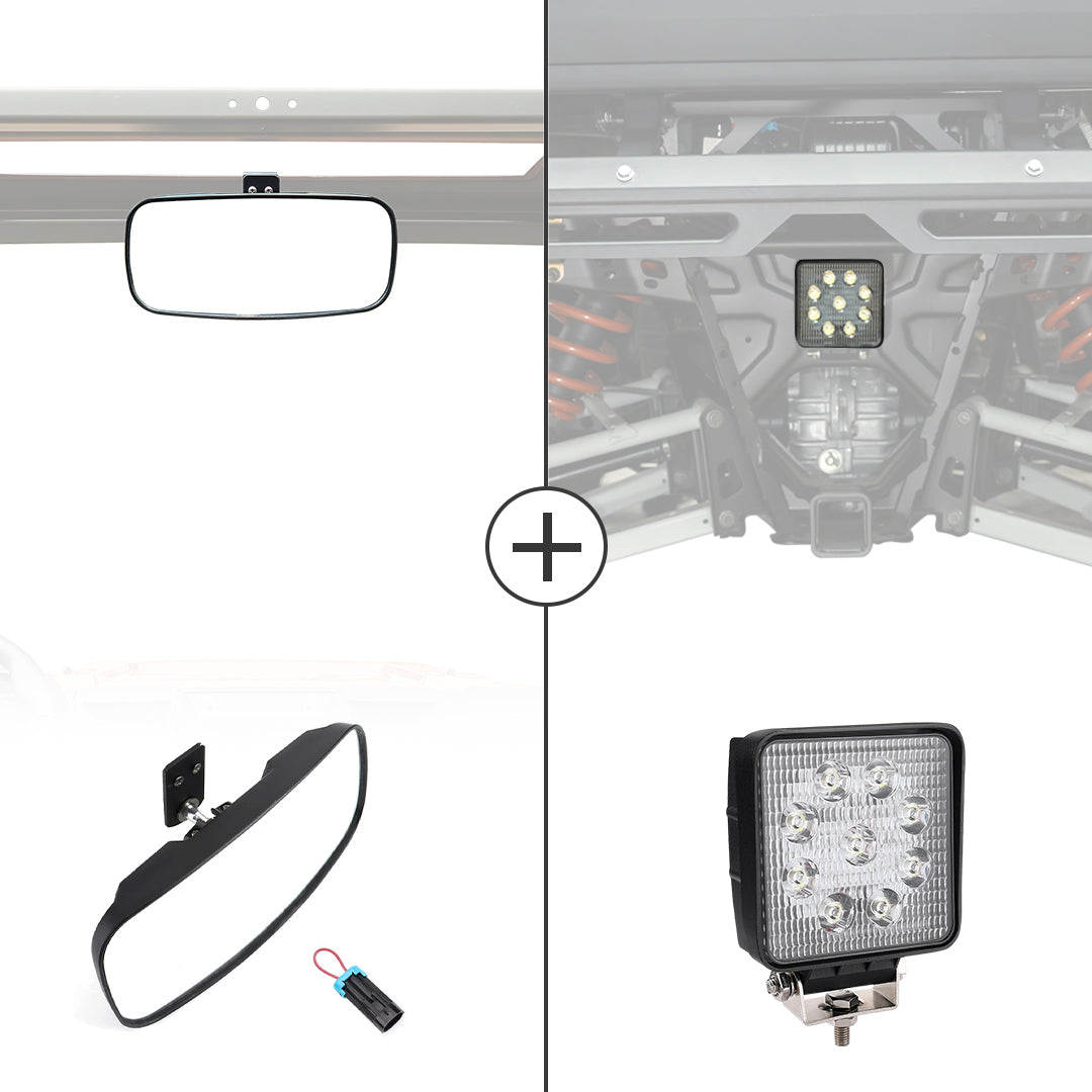 Photo of Rear View Mirror & 40MM Wafer Light for Polaris Ranger XP 1000 2018-2024 by Kemimoto - Premium for UTVs / Side by Sides