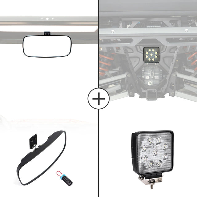 Photo of Rear View Mirror & 40MM Wafer Light for Polaris Ranger XP 1000 2018-2024 by Kemimoto - Premium for UTVs / Side by Sides