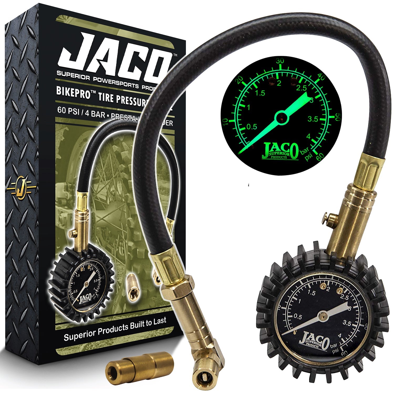 Photo of BikePro™ Presta Tire Pressure Gauge - 60 PSI | Presta & Schrader (Mountain Bikes) by JACO - Premium Tire Accessories for UTVs / Side by Sides