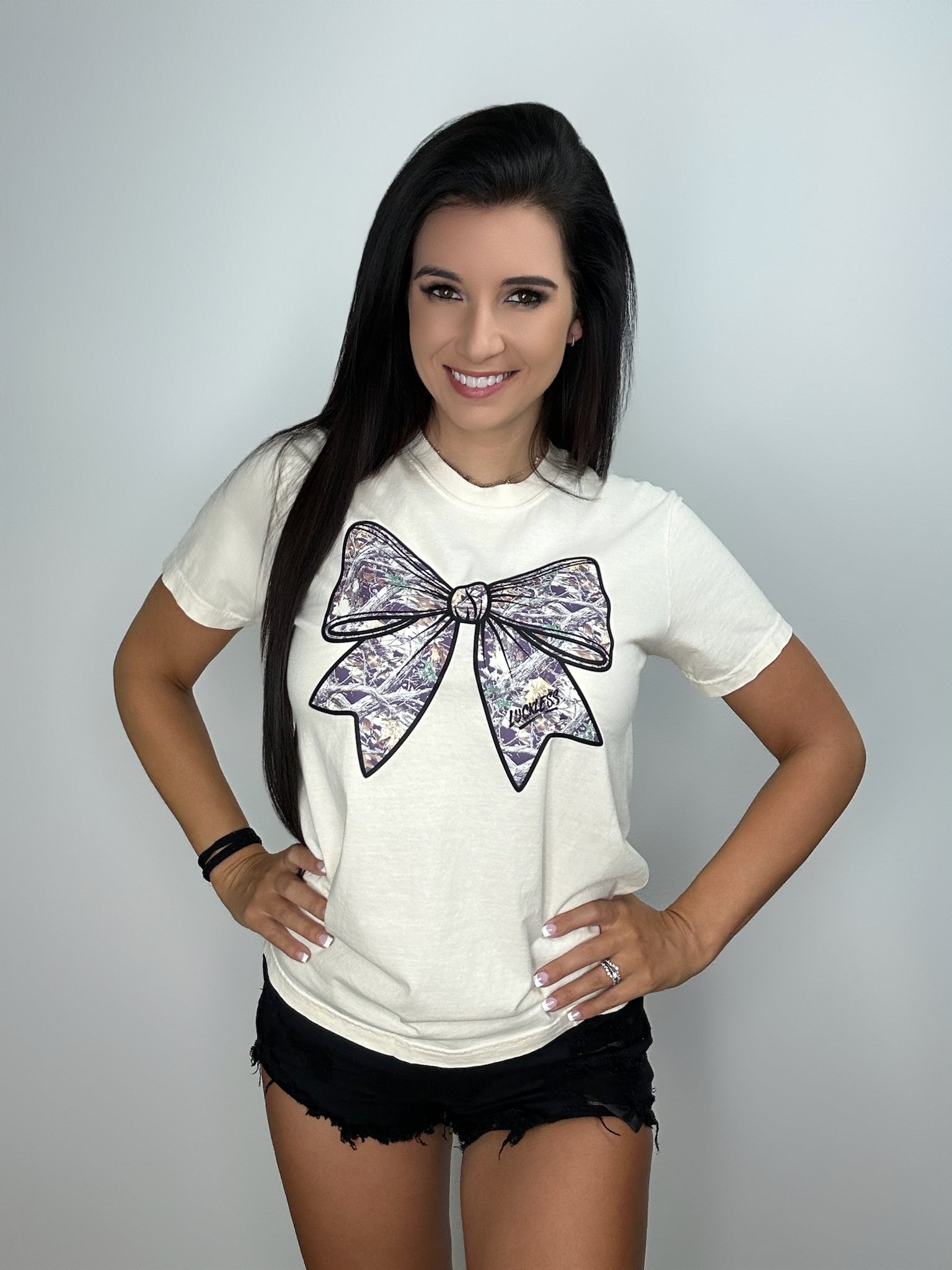 Faded Camo Coquette Bow Comfort Colors Tee