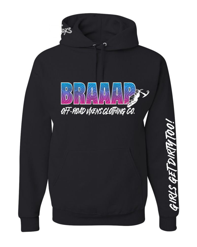 Photo of Braaapiness Pullover Hoodie - Snow Bike by OFF-ROAD VIXENS CLOTHING CO. - Premium Ladies Hoodies for UTVs / Side by Sides