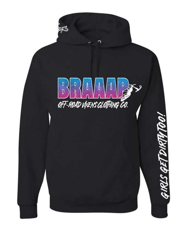 Photo of Braaapiness Pullover Hoodie - Snow Bike by OFF-ROAD VIXENS CLOTHING CO. - Premium Ladies Hoodies for UTVs / Side by Sides