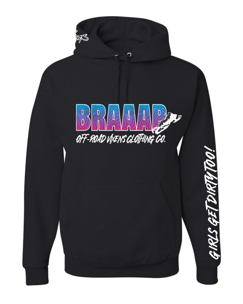 Photo of Braaapiness Pullover Hoodie - Snowmobile by OFF-ROAD VIXENS CLOTHING CO. - Premium Ladies Hoodies for UTVs / Side by Sides
