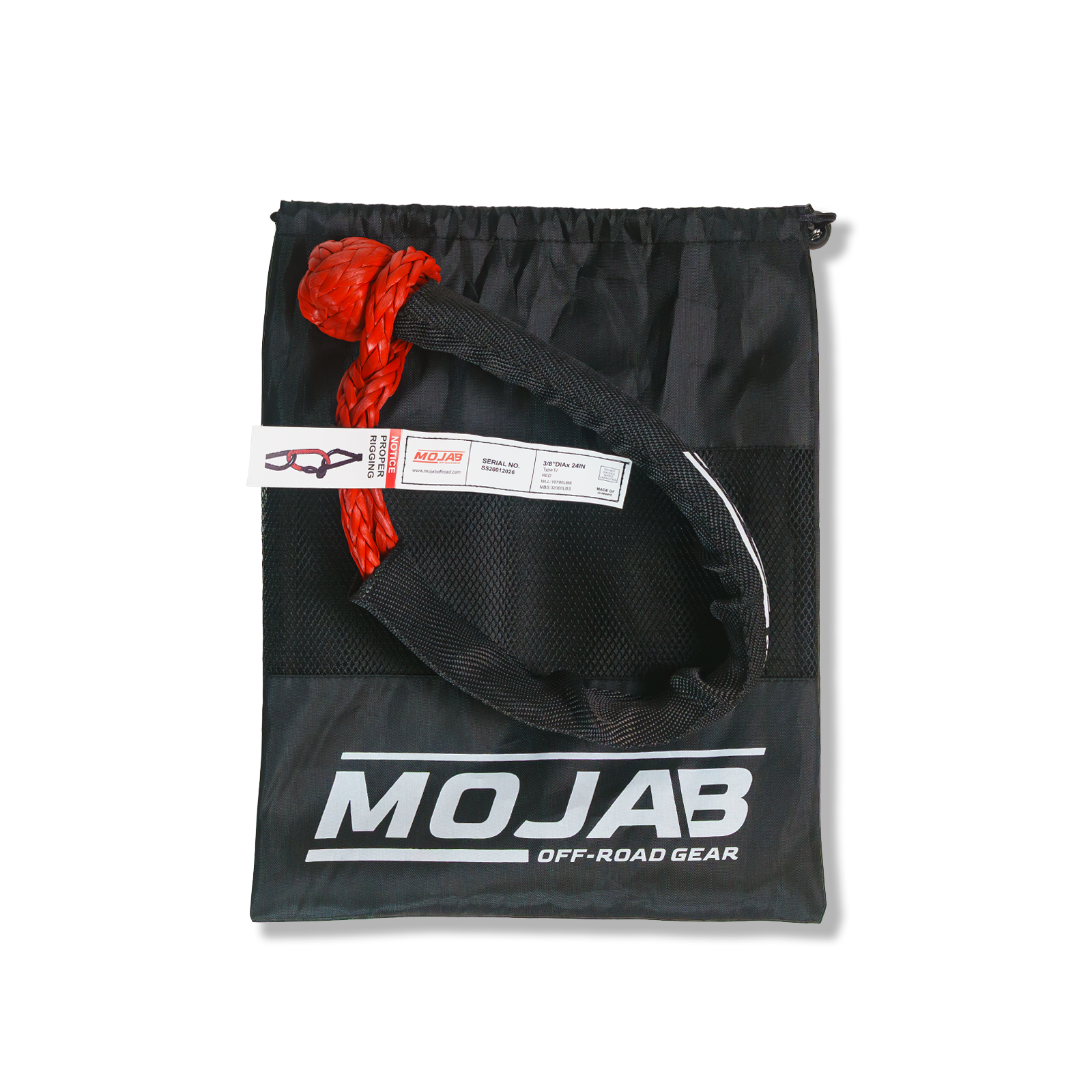 Photo of Soft Shackle 3/8'' x 24” with sleeve and bag (Single Shackle) (Lifetime Warranty) by MOJAB OFFROAD - Premium for UTVs / Side by Sides