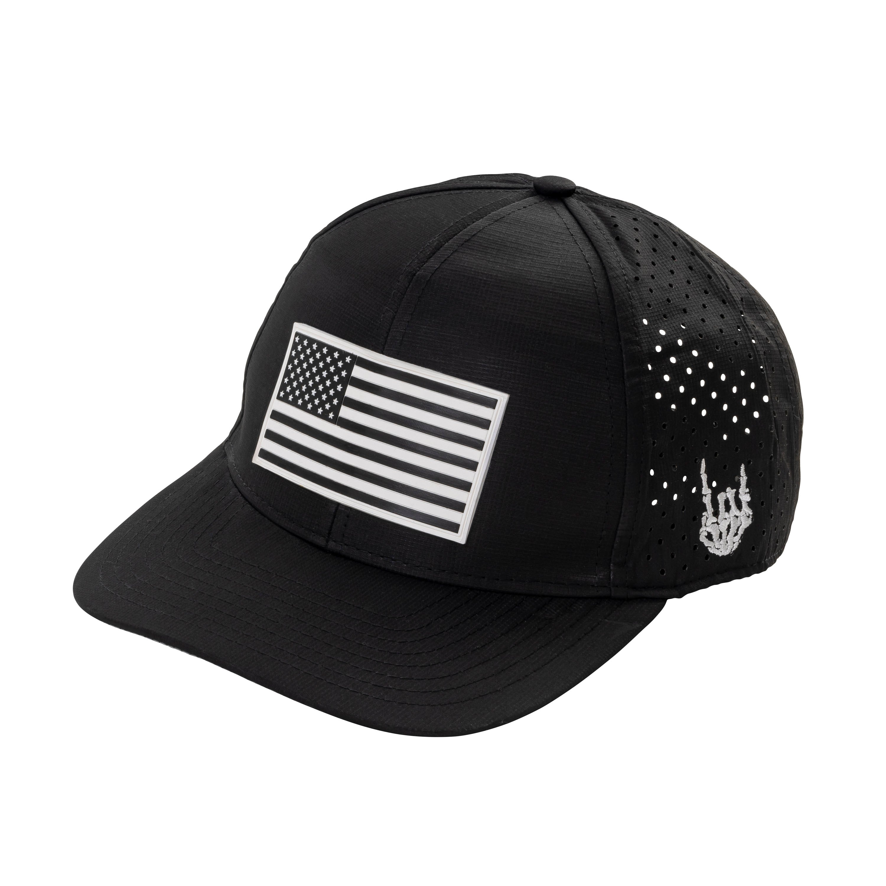 Photo of Old Glory Black and White Curved Performance Hat by Bad Flag Store - Premium Apparel & Accessories for UTVs / Side by Sides