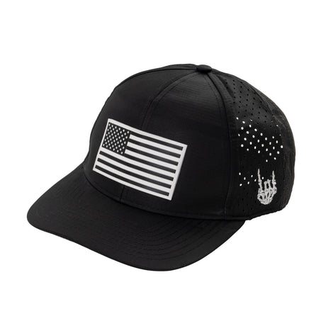Photo of Old Glory Black and White Curved Performance Hat by Bad Flag Store - Premium Apparel & Accessories for UTVs / Side by Sides