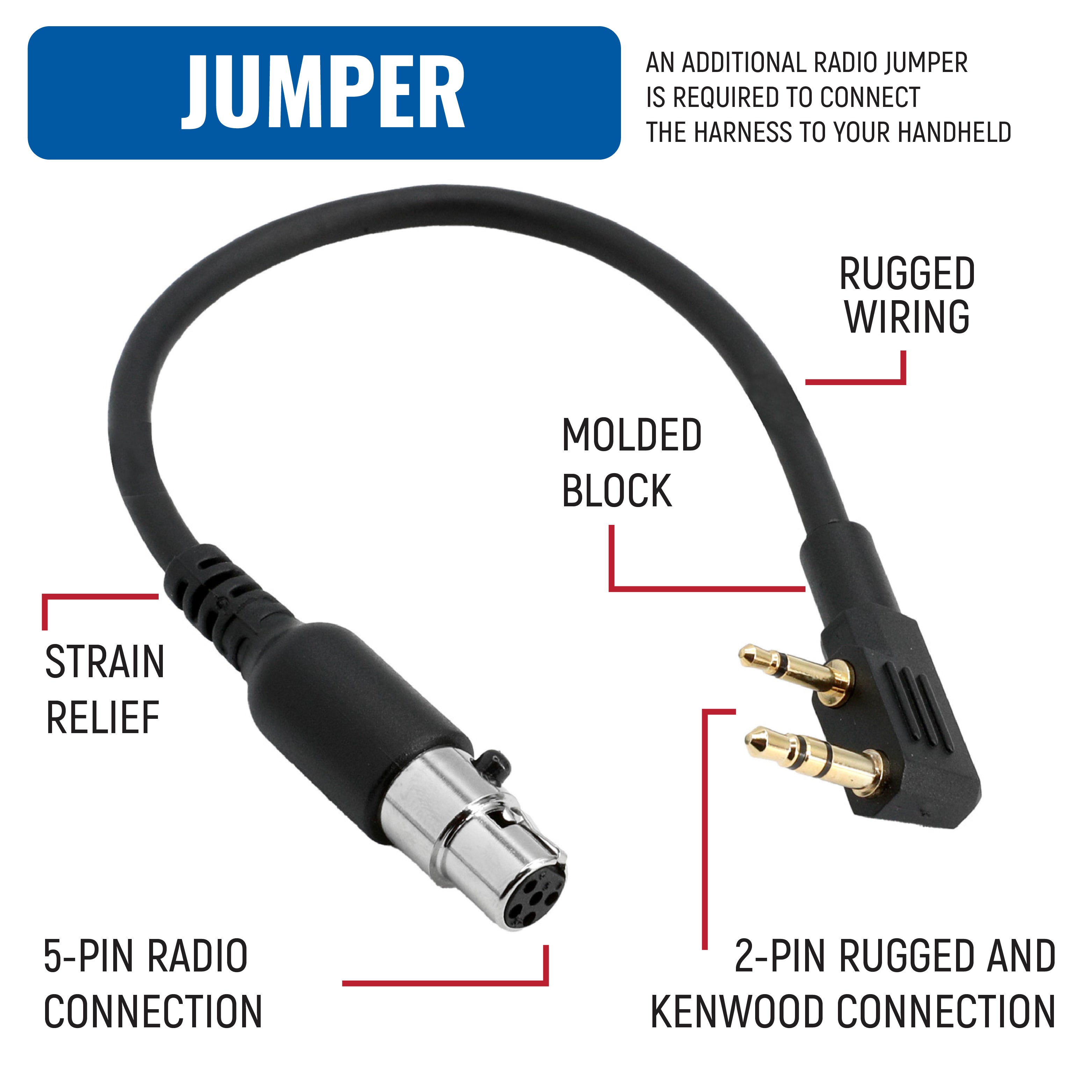 Photo of RUGGED Wired SPECIAL LENGTH Single Seat Car Harness without Radio Jumper by Rugged Radios - Premium for UTVs / Side by Sides