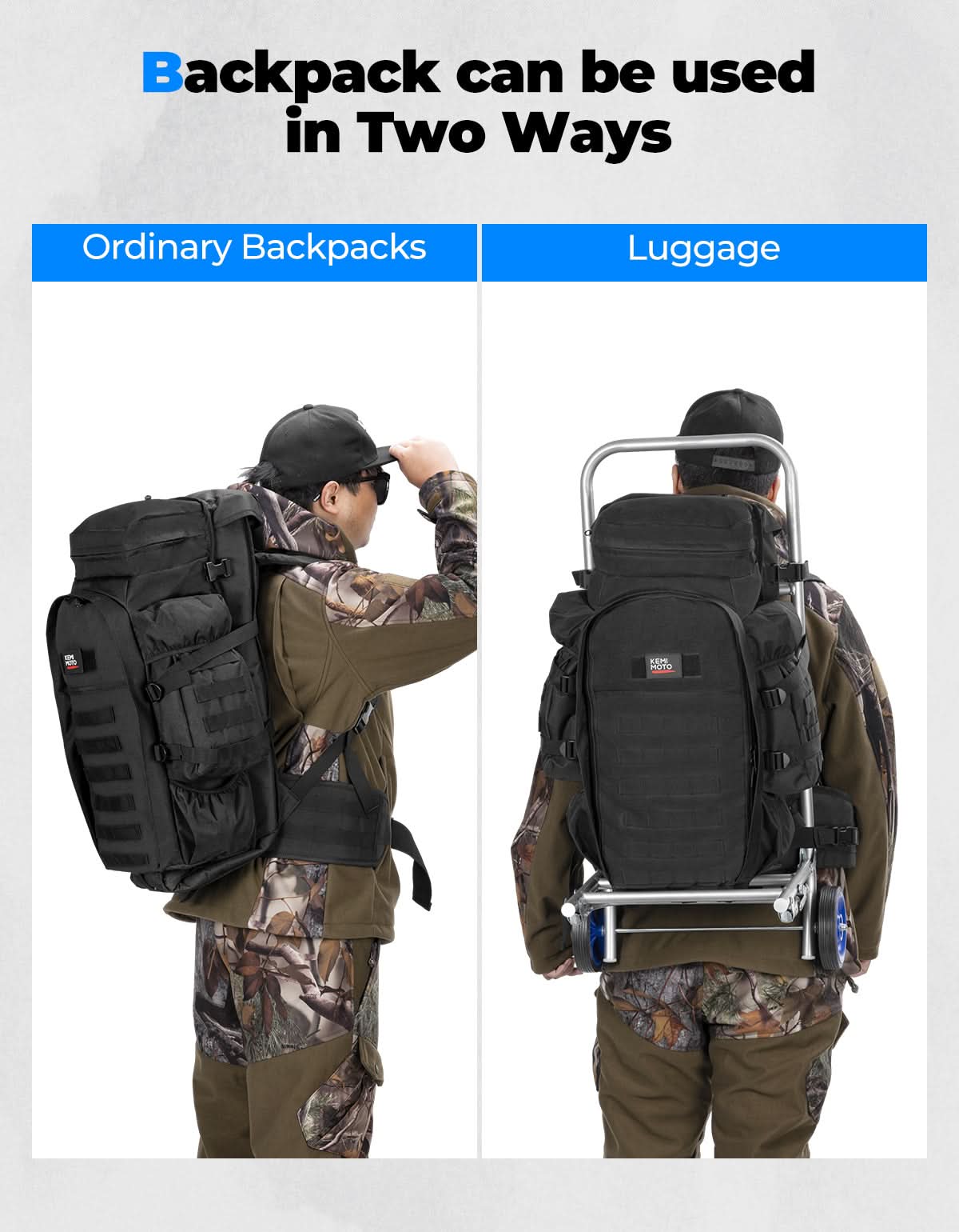 Photo of Large Capacity Travel Bag 70L for Hiking and Hunting by Kemimoto - Premium for UTVs / Side by Sides