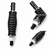 Black Heavy Duty Whip Spring Mount shown from multiple angles on a white background, featuring a black ribbed spring, silver metal end caps, and a silver hex nut.
