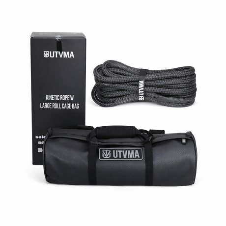 Kinetic recovery rope kit with UTV roll cage storage bag