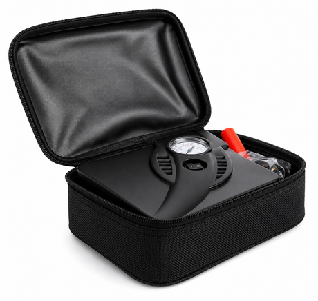 UTV tire compressor kit with pump, gauge and carrying case