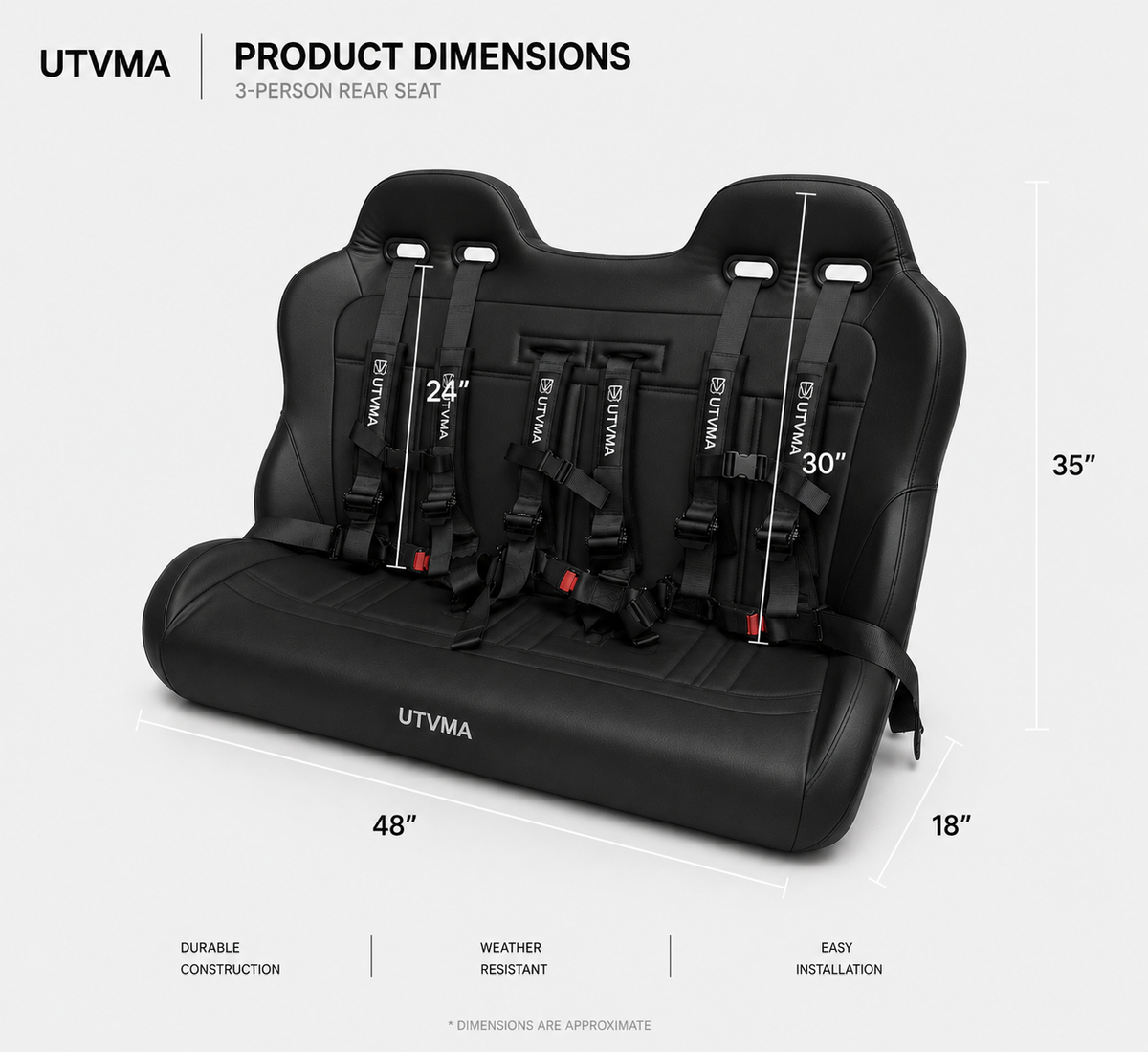 UTV Mountain Accessories Teryx 4 Rear Bench Seat w/ Harnesses (2012-2025)
