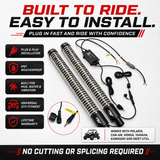 R1 Pro Series RGBW LED whip pair with plug-and-play wiring and IP67 protection