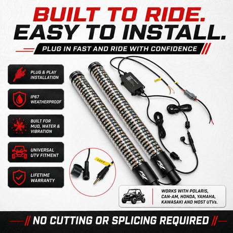 R1 Industries Pro Series RGBW LED whip lights for UTVs, sold as a pair