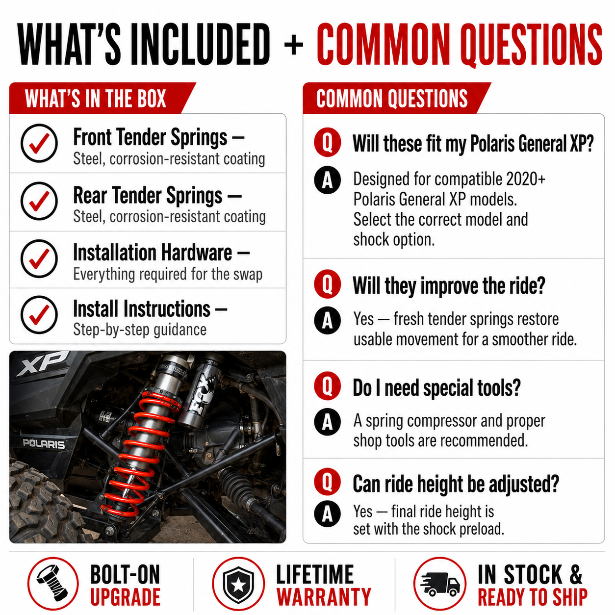 2024+ Polaris RZR XP 1000 4-Seat Tender Spring Kit