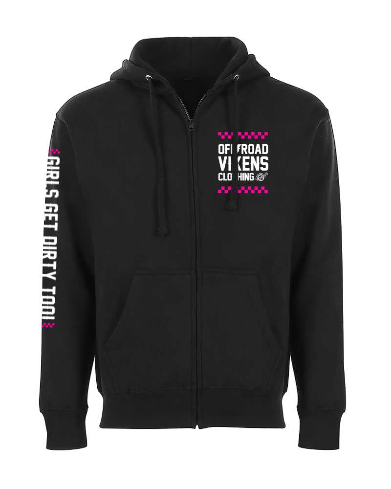Photo of Checked Out Unisex Zip Hoodie - Black by OFF-ROAD VIXENS CLOTHING CO. - Premium Ladies Hoodies for UTVs / Side by Sides