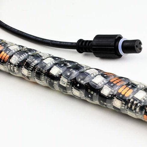 Close-up of R1 LED whip construction and clear protective outer layer