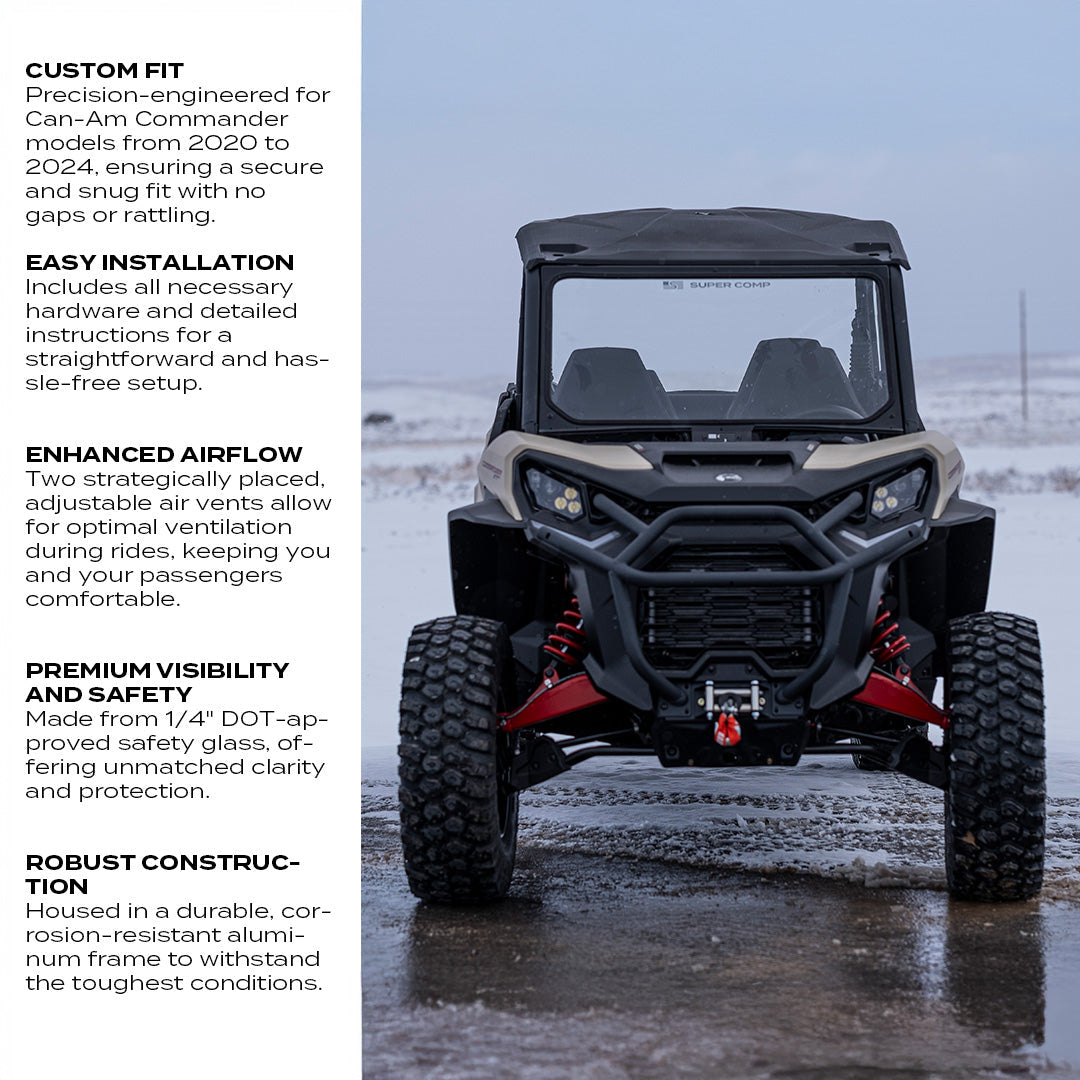 Photo of Can-Am Commander Vented Front Windshield by Super Comp - Premium Glass Front Windshield for UTVs / Side by Sides