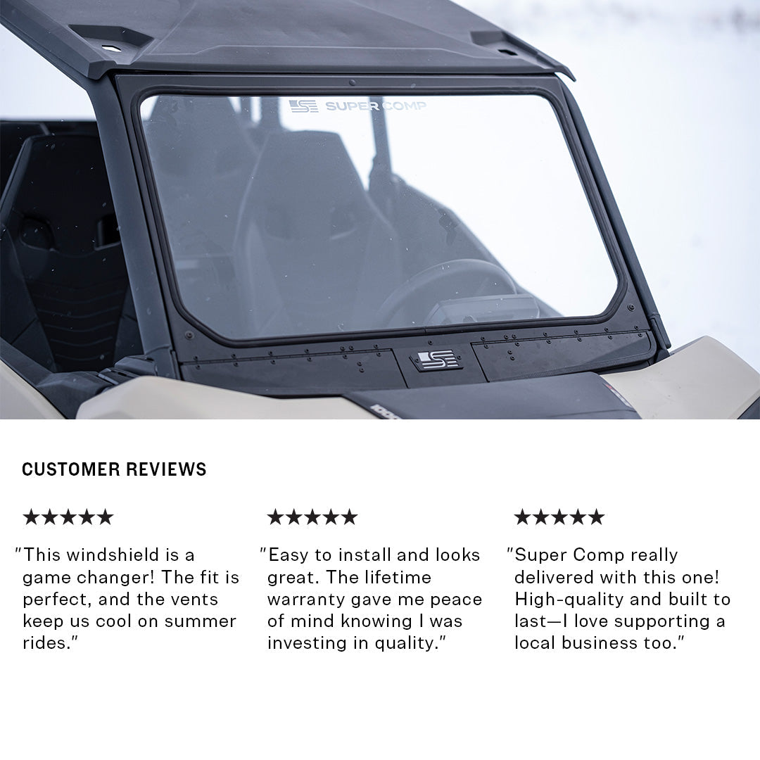 Photo of Can-Am Commander Vented Front Windshield by Super Comp - Premium Glass Front Windshield for UTVs / Side by Sides