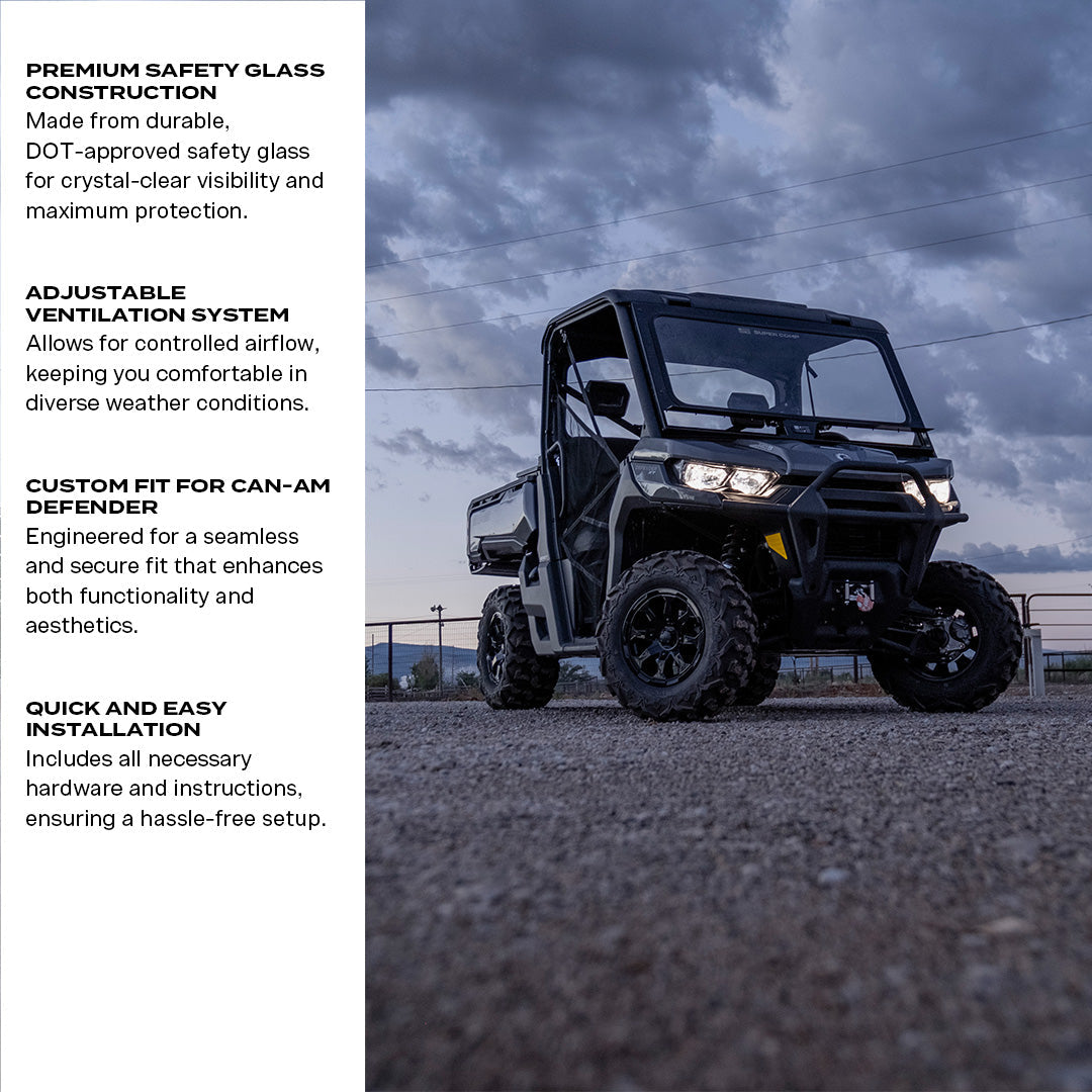 Photo of Can-Am Defender Front Windshield by Super Comp - Premium Glass Front Windshield for UTVs / Side by Sides