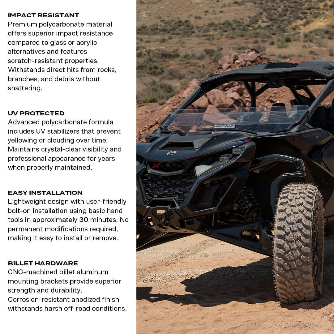 Photo of Can-Am Maverick R Polycarbonate Half Front Windshield by Super Comp - Premium Polycarbonate Front Windshield for UTVs / Side by Sides