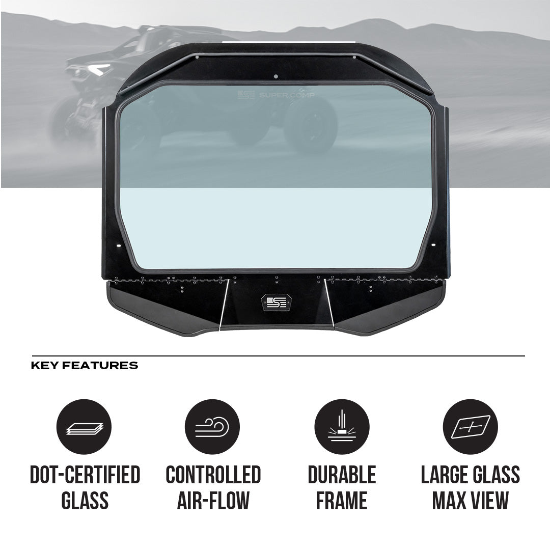 Photo of Can-Am Maverick R Front Windshield by Super Comp - Premium Glass Front Windshield for UTVs / Side by Sides